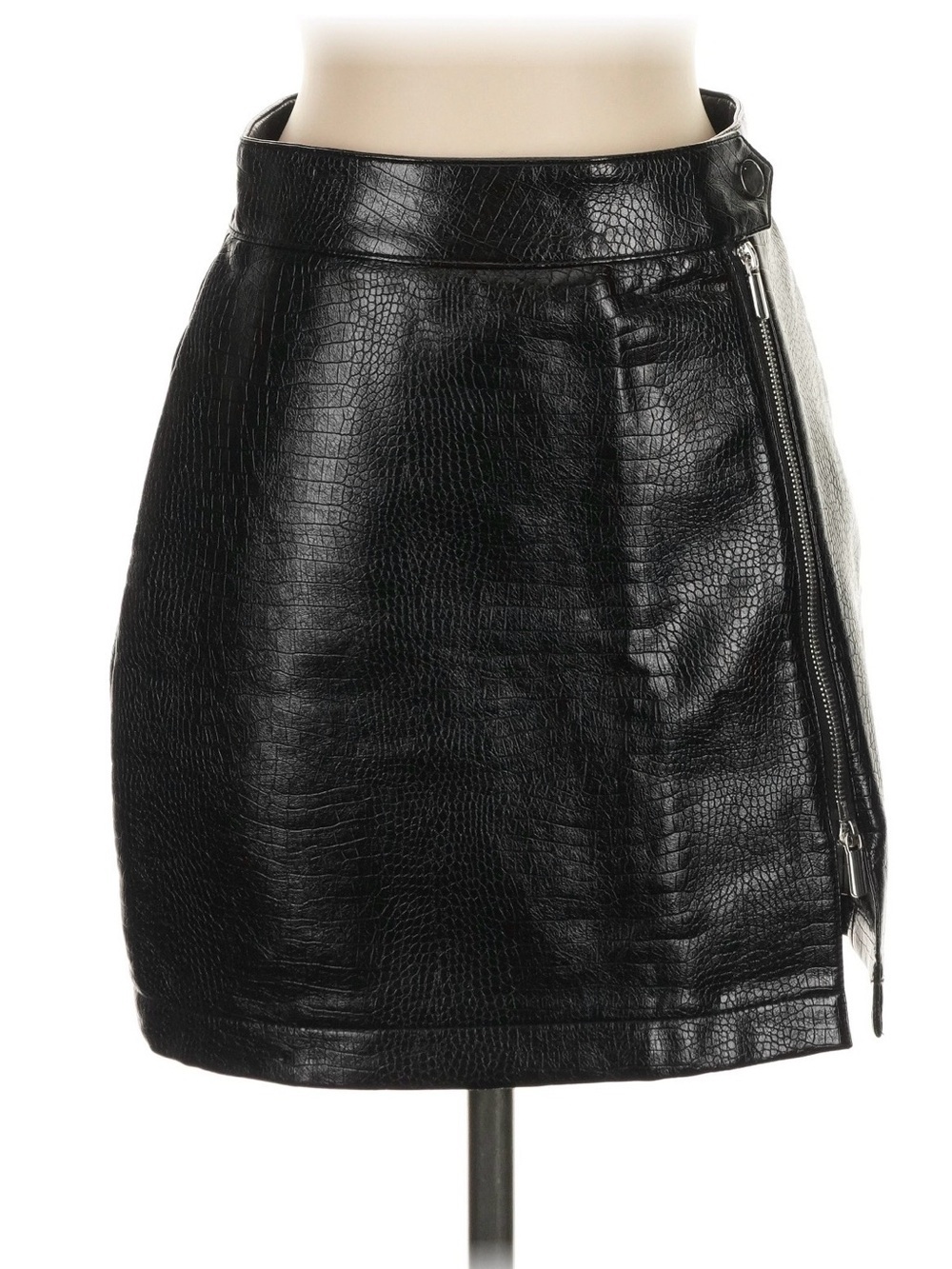 Topshop Black Faux Croc Mini Skirt with Side Zip
